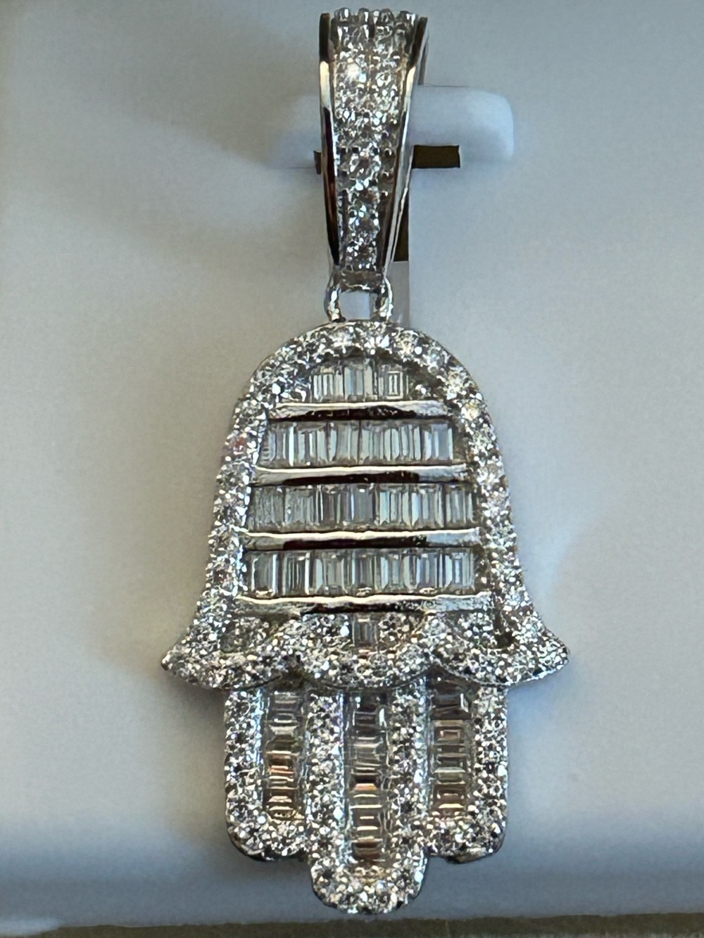 1.50CTW Round & Baguette Moissanite Hamsa Hand Pendant Necklace in SSilver